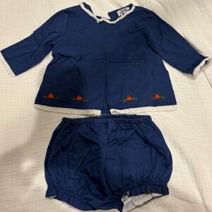 Navy Blue Kids Matching Set with Pumpkin Embroidery
